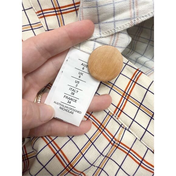 Nicholas Womens Cream Red Relaxed Linen Blend Cargo Plaid Midi Skirt 2 - Picture 4 of 6